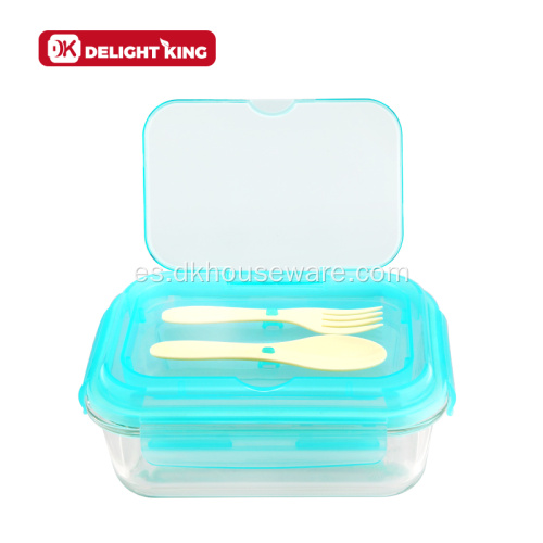 Bento de vidrio de borosilicato apto para microondas escolar con cubiertos